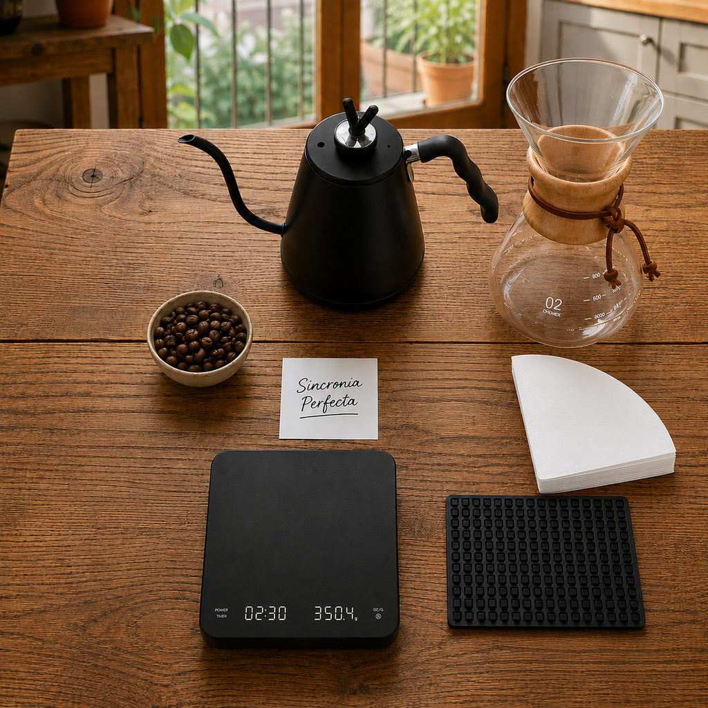 Kit Chemex PRO: Chemex, tetera, termometro, gramera, filtros