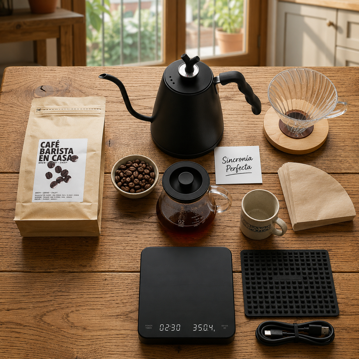 Kit Barista V60 PRO: Dripper, Filtros, Gramera, Tetera, Jarra y Café de especialidad