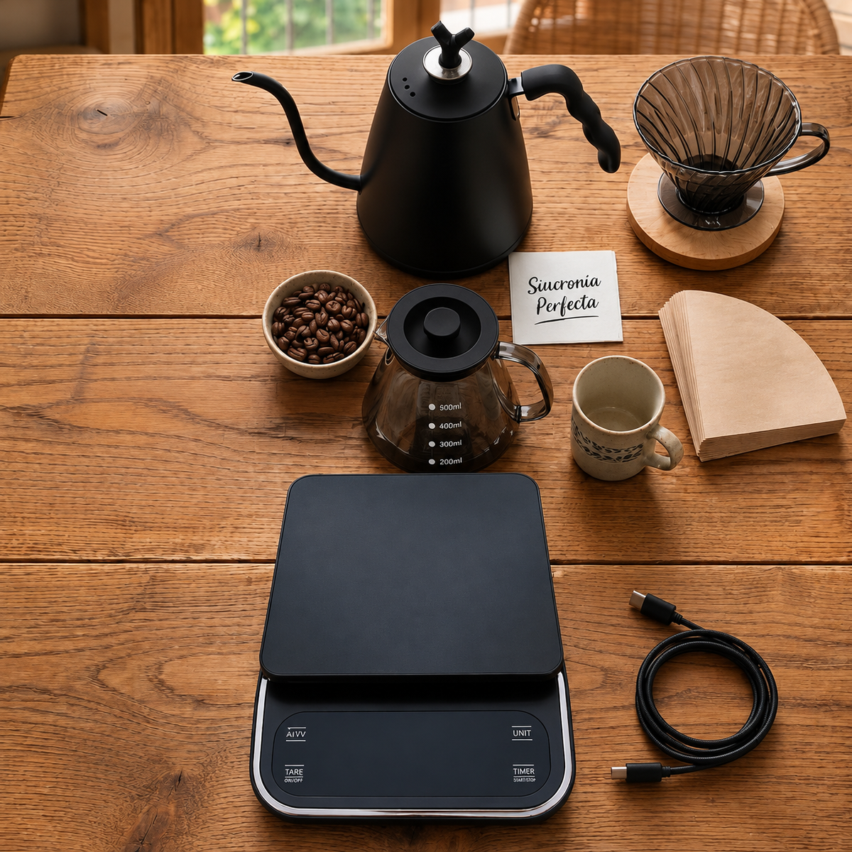 Kit Barista V60 PRO: Dripper, Filtros, Gramera, Tetera, Jarra